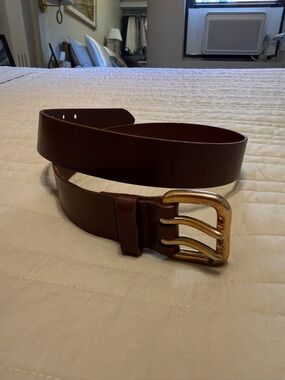 Brown Leather Belt with Brass Buckle